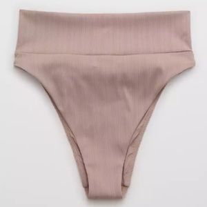 Aerie Striped Ribbed High Cut Cheeky Bikini Bottom